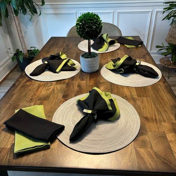 20 PC 4 Place mats 4 napkin rings 6 Ridgefield Home green napkins 6 black napkin - Picture 1 of 16